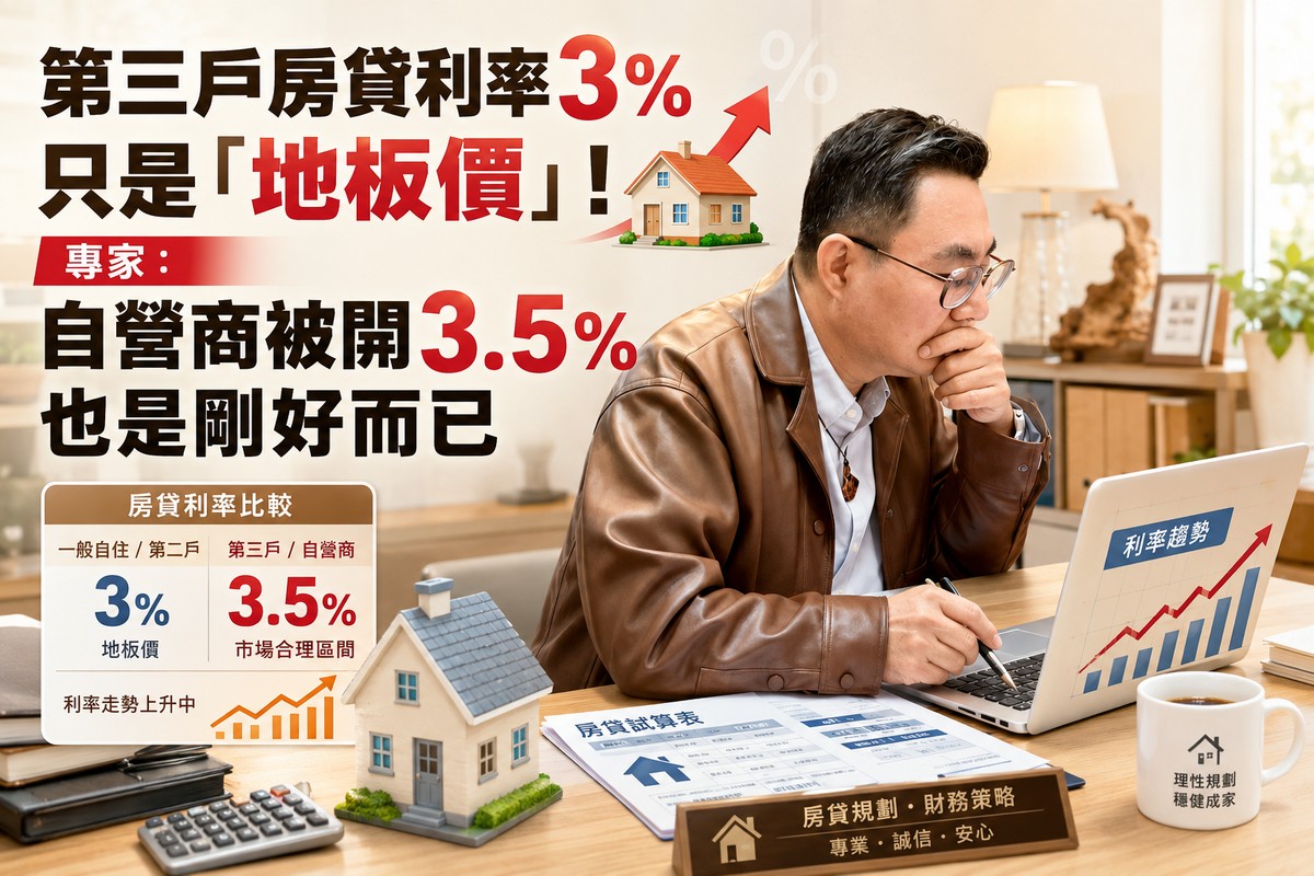 第三戶房貸利率3%只是「地板價」！專家：自營商被開3.5%也是剛好而已