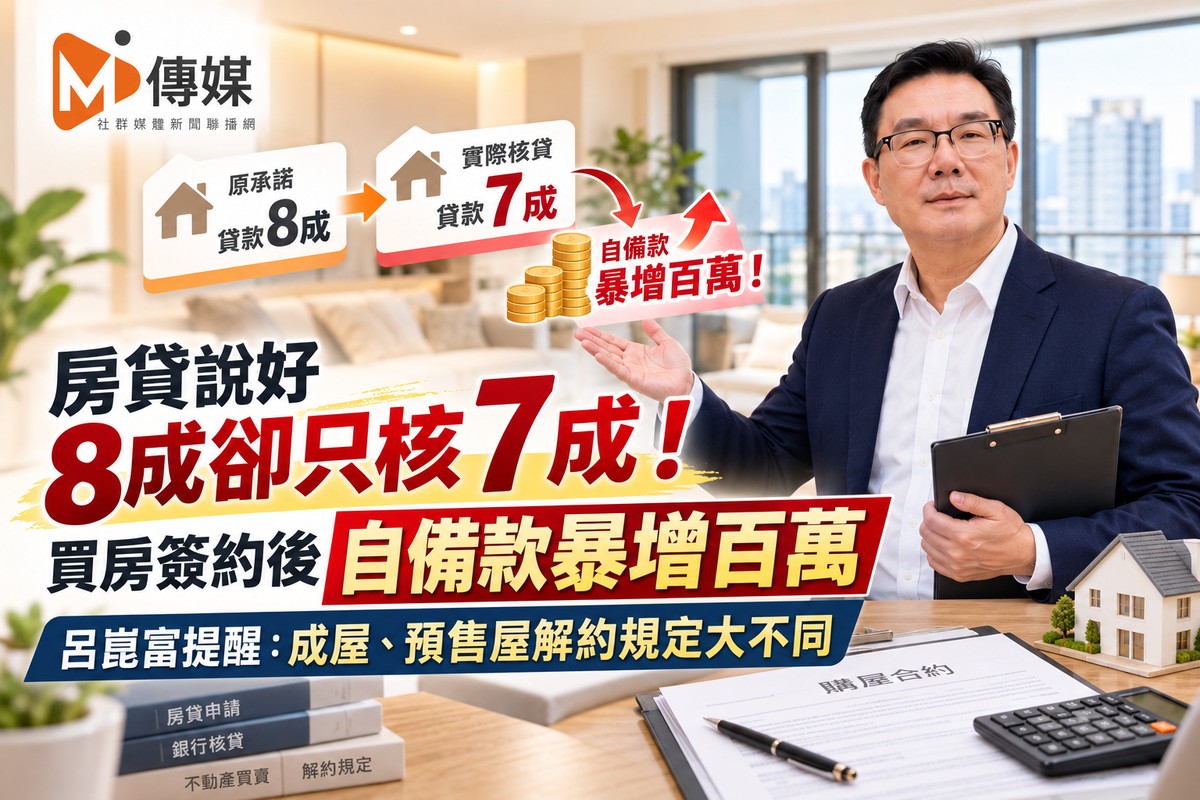 房貸說好8成卻只核7成！買房簽約後自備款暴增百萬　呂崑富提醒：成屋、...