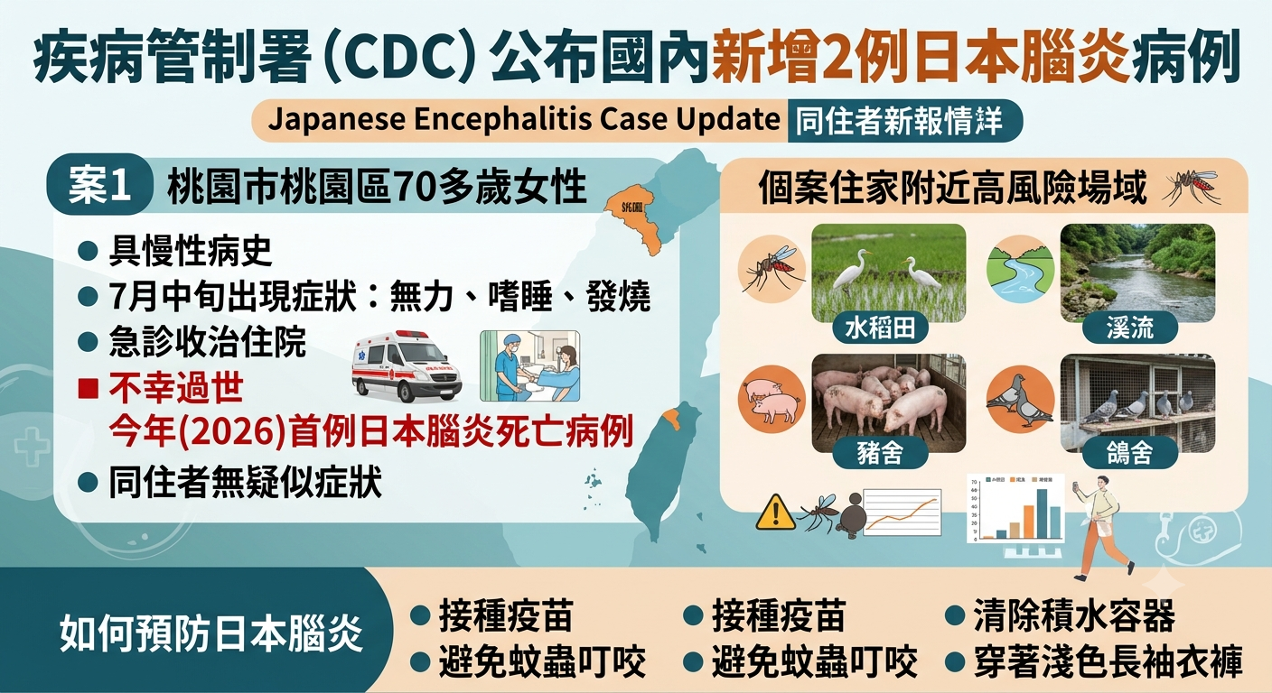 日本腦炎今年首例死亡　7旬婦發病一週不治　住家旁有稻田、豬舍要當心