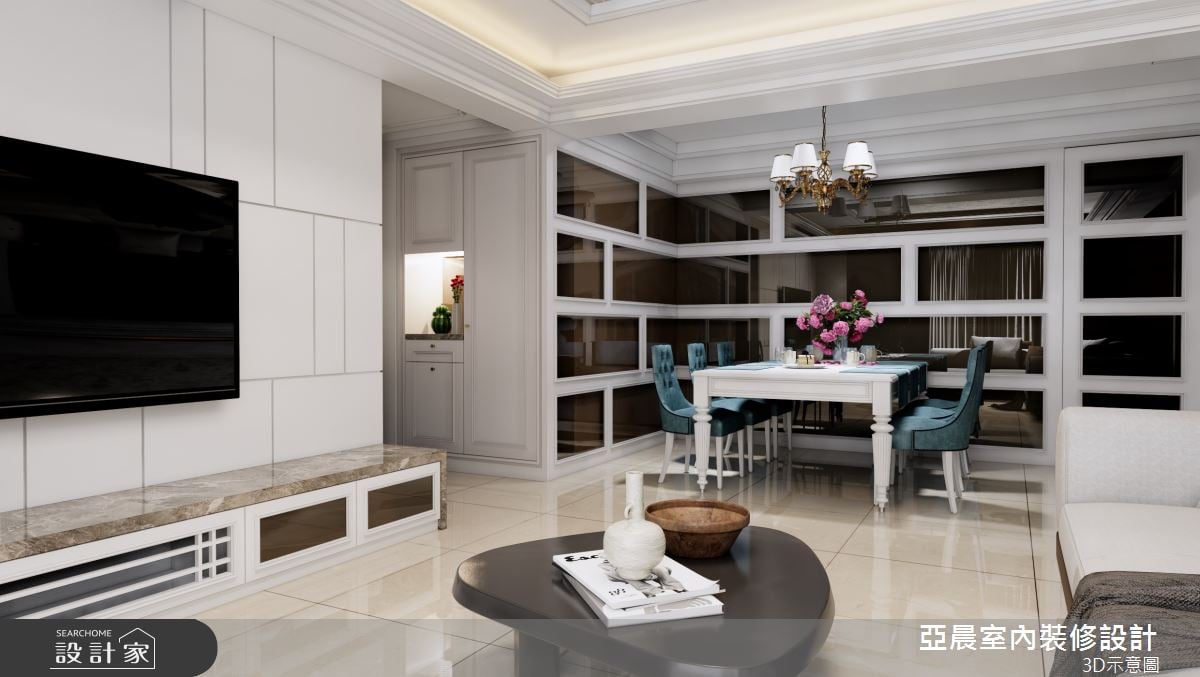 混搭英式氛圍新古典宅！揉合漸層藍與大地色系，線板與分割線賦予低奢高尚