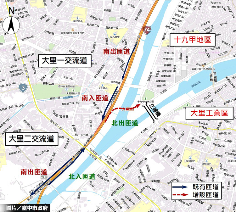 新增交通支脈 台74線增設大里十九甲匝道獲核定