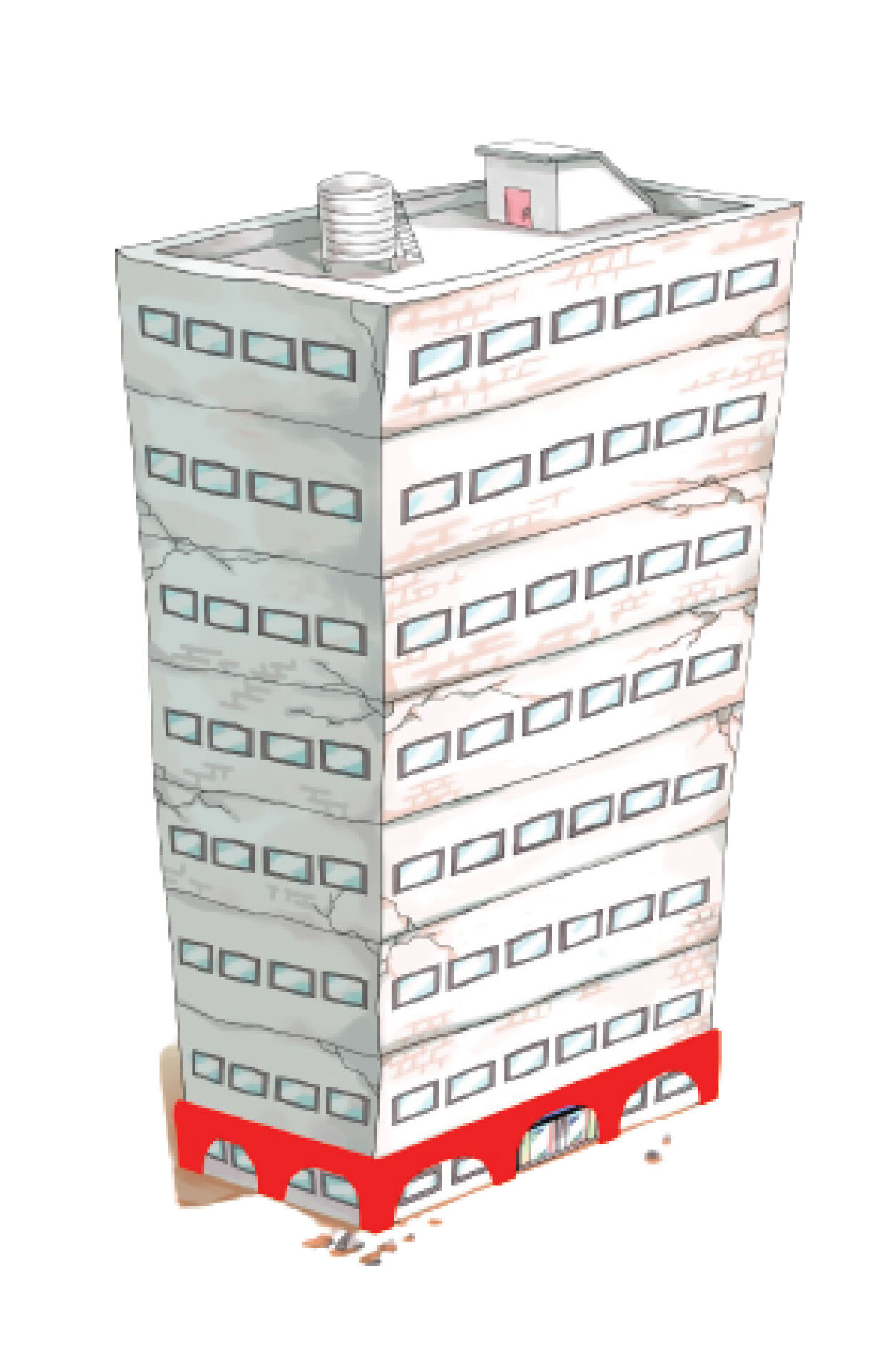 (圖說) 在舊建物的耐震補強，政府單位特別建議在一樓柱或整個弱層的外部框架做補強。