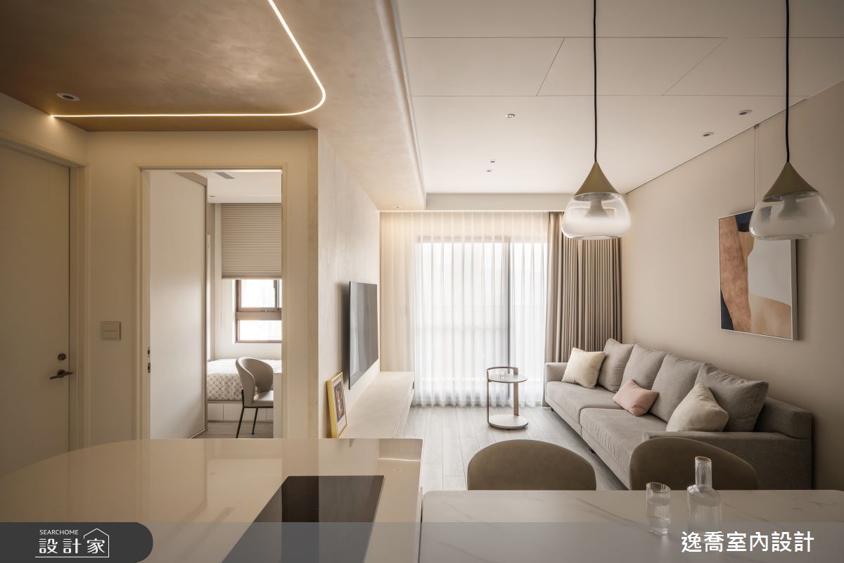 24坪新成屋在減法哲學中，用光影 X 柔和色彩，擁抱台北101的自然景觀與...