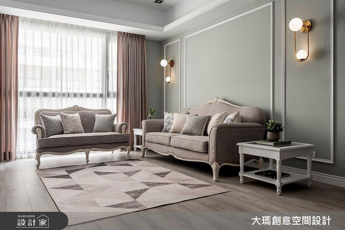 莫蘭迪色系「抹茶歐蕾 + 灰棕藕芋」，32 坪 IG 網美風新古典之家