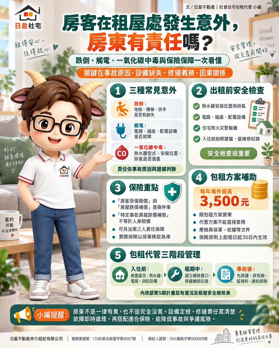 房客在租屋處發生意外，房東有責任嗎？跌倒、觸電、一氧化碳中毒與保險...