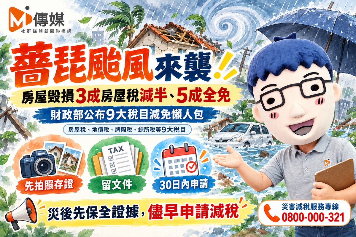 薔琵颱風來襲！房屋毀損3成房屋稅減半、5成全免　財政部公布9大稅目減免...