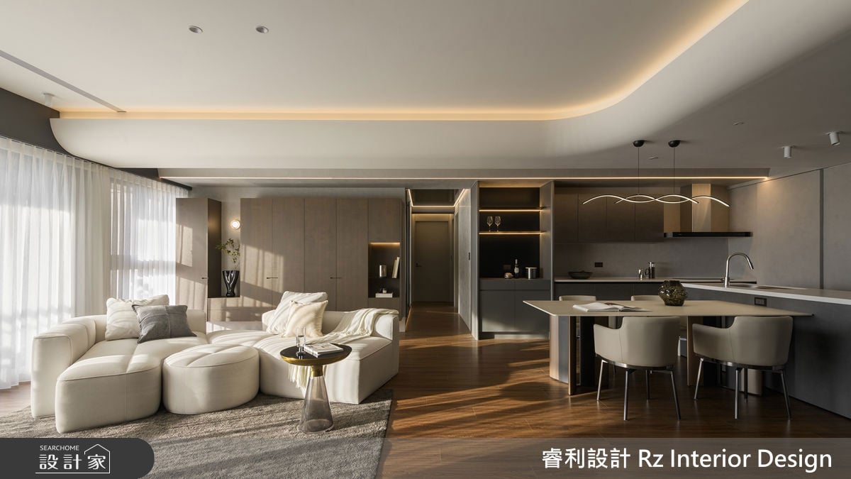 光影藝術撫平生活的躁進！39 坪現代宅以設計家具奠定風格識別，沿著餐飲...