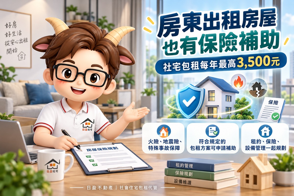 房東出租房屋也有保險補助！社宅包租每年最高3,500元　火險、地震險、特...
