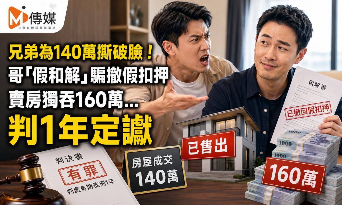 兄弟為140萬撕破臉！哥「假和解」騙撤假扣押 賣房獨吞160萬…判1年定讞