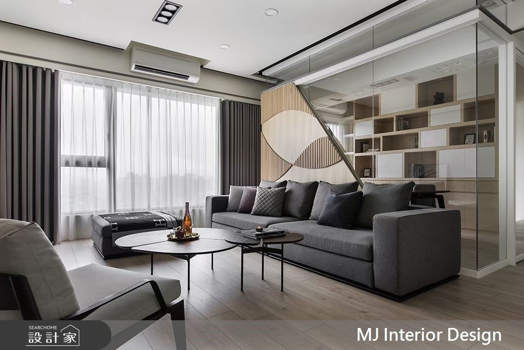 斜切透明玻璃餐廳兼書房！35 坪幾何雕花、流線格柵的人文禪風居