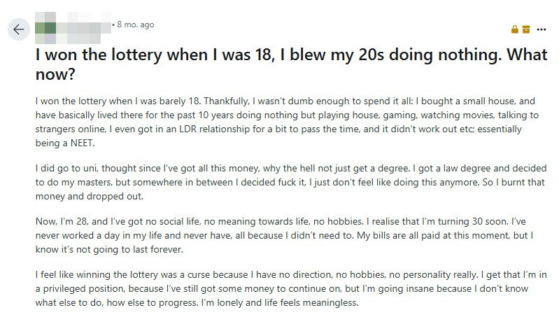 剛滿18就中樂透！原以為「人生開掛」10年後卻嘆：這是一種詛咒