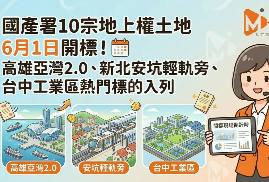 國產署10宗地上權土地6月1日開標！高雄亞灣2.0、新北安坑輕軌旁、台中工...