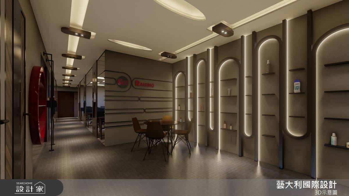 企業辦公空間融入品牌LOGO與企業形象，大地色開放式空間促進團隊合作