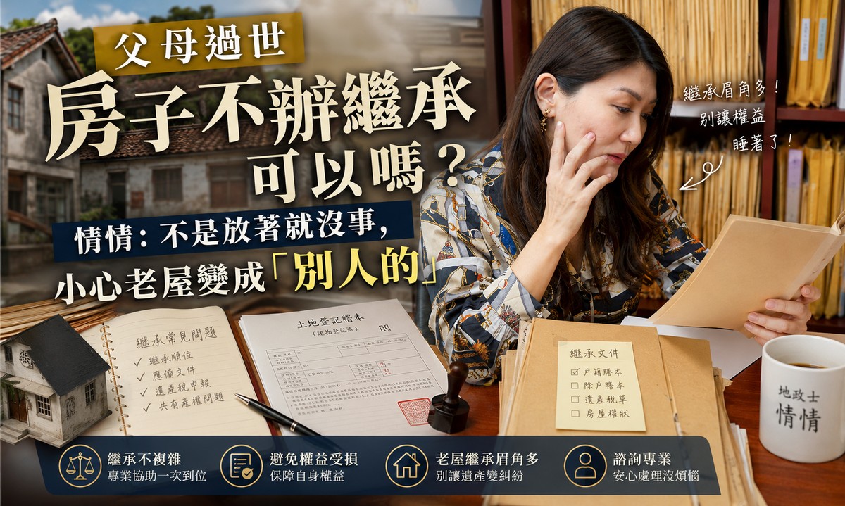 父母過世房子不辦繼承可以嗎？情情：不是放著就沒事，小心老屋變成「別...