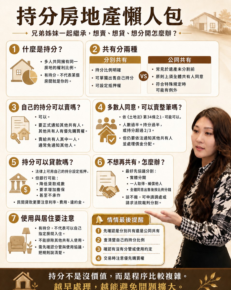 持分房地產懶人包｜兄弟姊妹一起繼承，想賣、想貸、想分開怎麼辦？