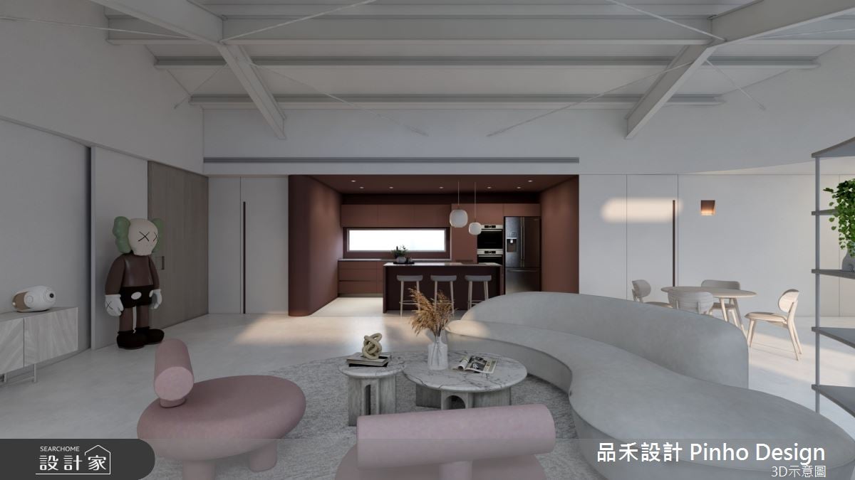 倉庫空間翻轉簡約質感住家！流線型造型牆乘載美學與實用，打造活力宅邸風貌