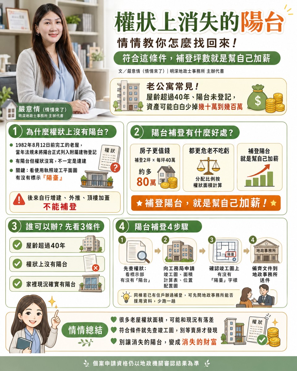 權狀上消失的陽台，情情教你怎麼找回來！符合這條件，補登坪數就是幫自...