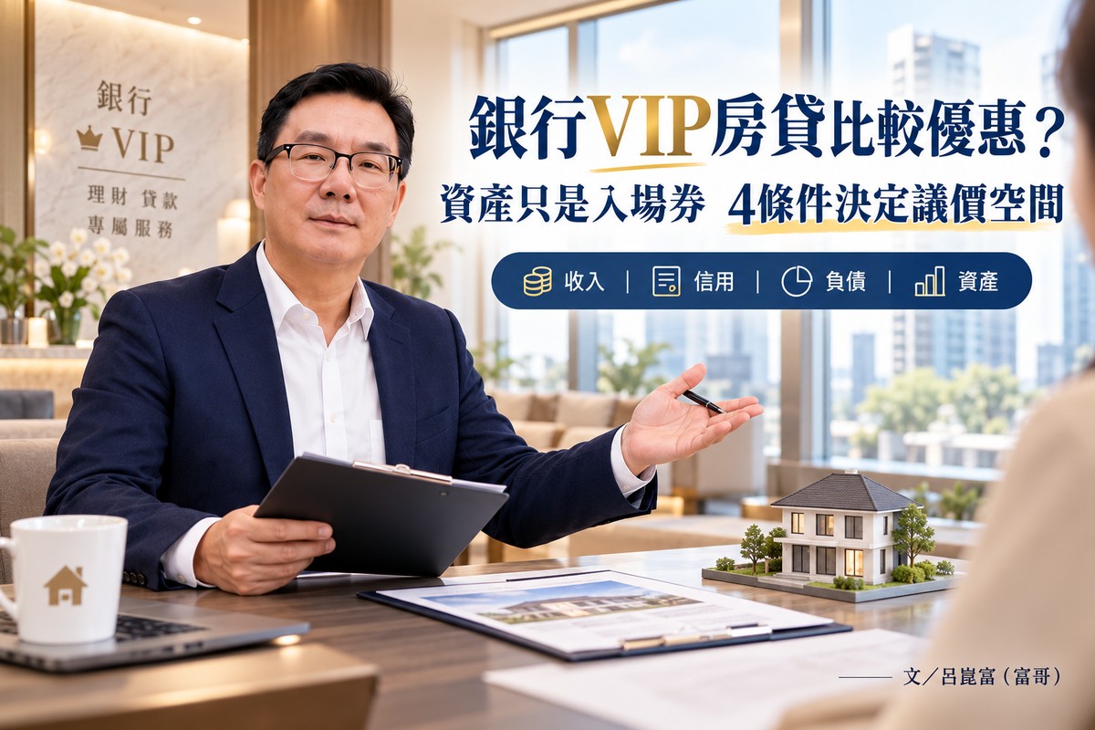 銀行VIP房貸比較優惠！資產只是入場券　富哥：收入、信用、負債、資產4...