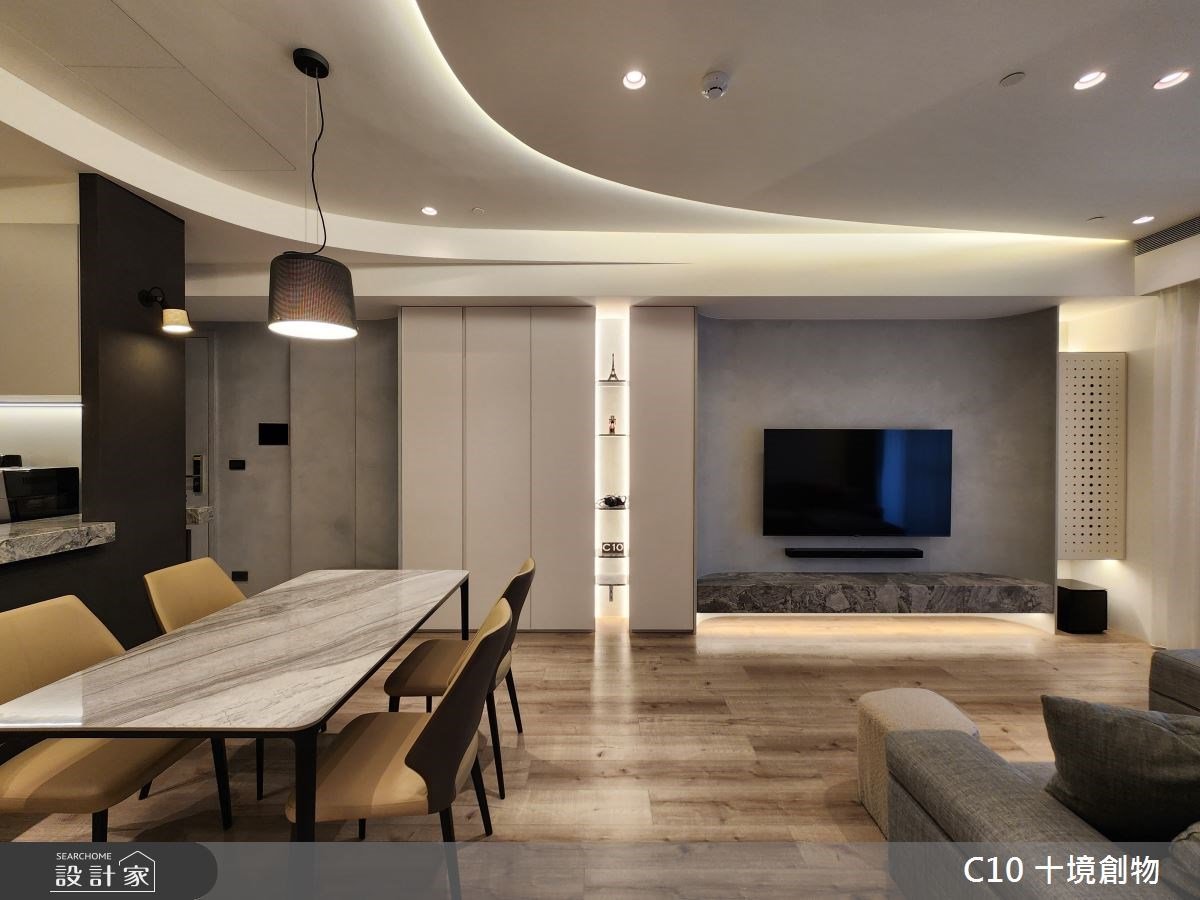 優雅流淌的光影弧度！在迷人現代宅中，渲染靜謐的晨白微光