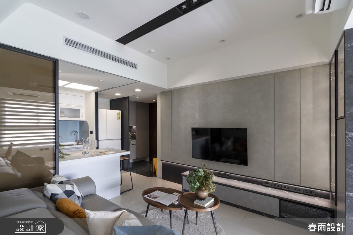 16.5坪現代風小坪數，滑門玄關設計、...