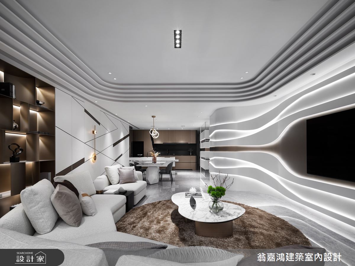 打造220坪住、廠合一的毛胚透天，有機曲線與細膩光線篆刻三代同堂的優雅...