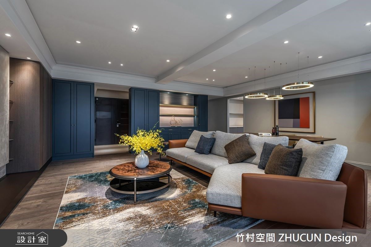 復古版的75坪都會美式風宅，「復古藍+摩登棕+莫蘭迪」的經典顏色調配！