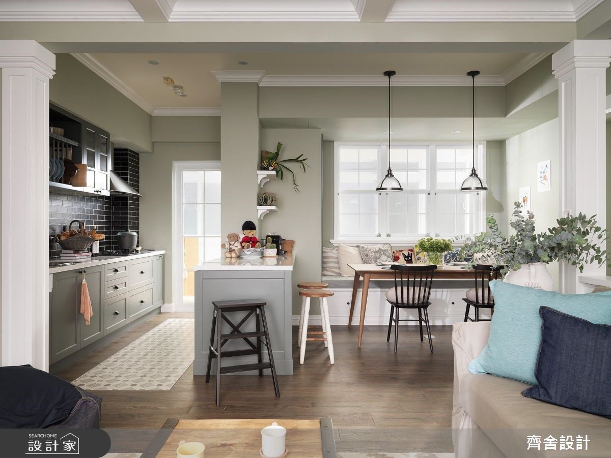 中古屋翻新莫蘭迪綠美式風！在陽光臥榻用餐、花磚開放廚房烹飪的新日常