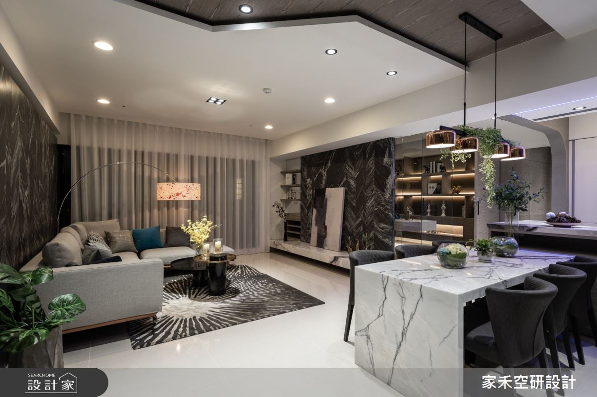 現代風豪邸以鮮明水墨石紋+溫潤木質，打造步入山巒的慢活情景