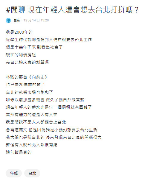 從小幻想去台北！ 他見房、物價猶豫了 過來人勸：沒5萬別來