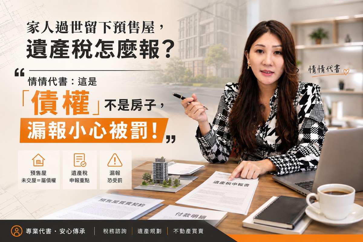 家人過世留下預售屋，遺產稅怎麼報？情情代書：這是「債權」不是房子，...