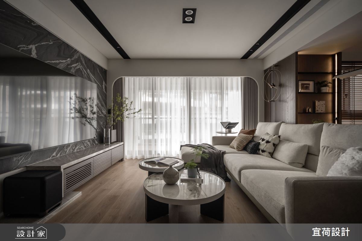 38坪內斂沉穩的現代宅！圓弧設計×石材美學，打造五星飯店般的三房機能宅