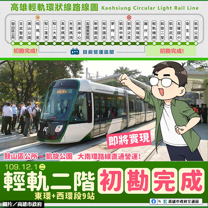 高雄輕軌大南環段完成初勘 朝通車邁進