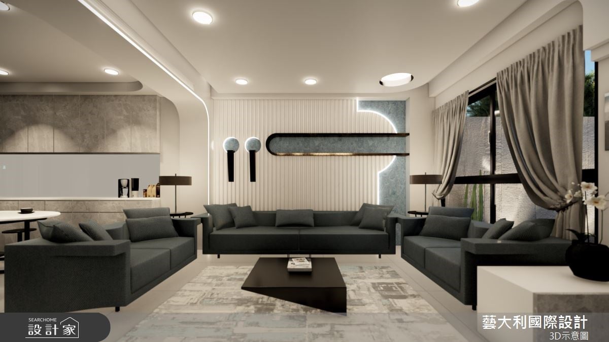 百坪透天別墅技能點滿！開放場域一字佈局，燈帶與線板刻畫生活的起承轉合