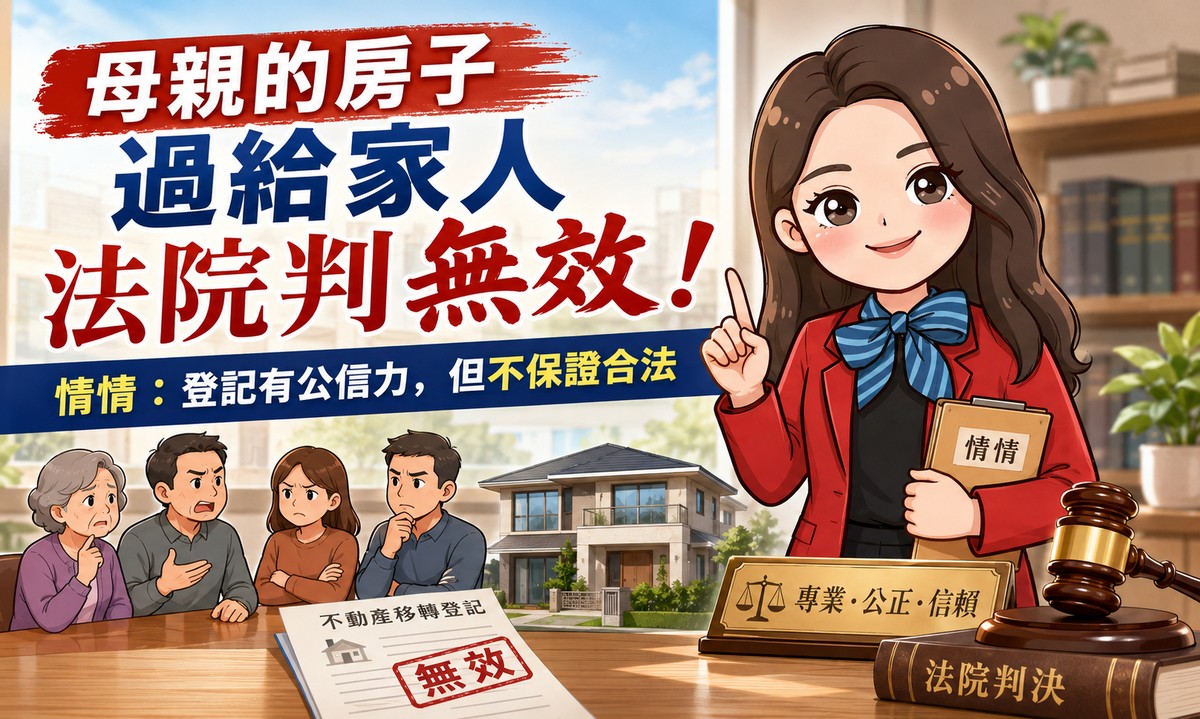母親的房子過給三妹 法院判無效！代書：登記有公信力，但不保證交易合法