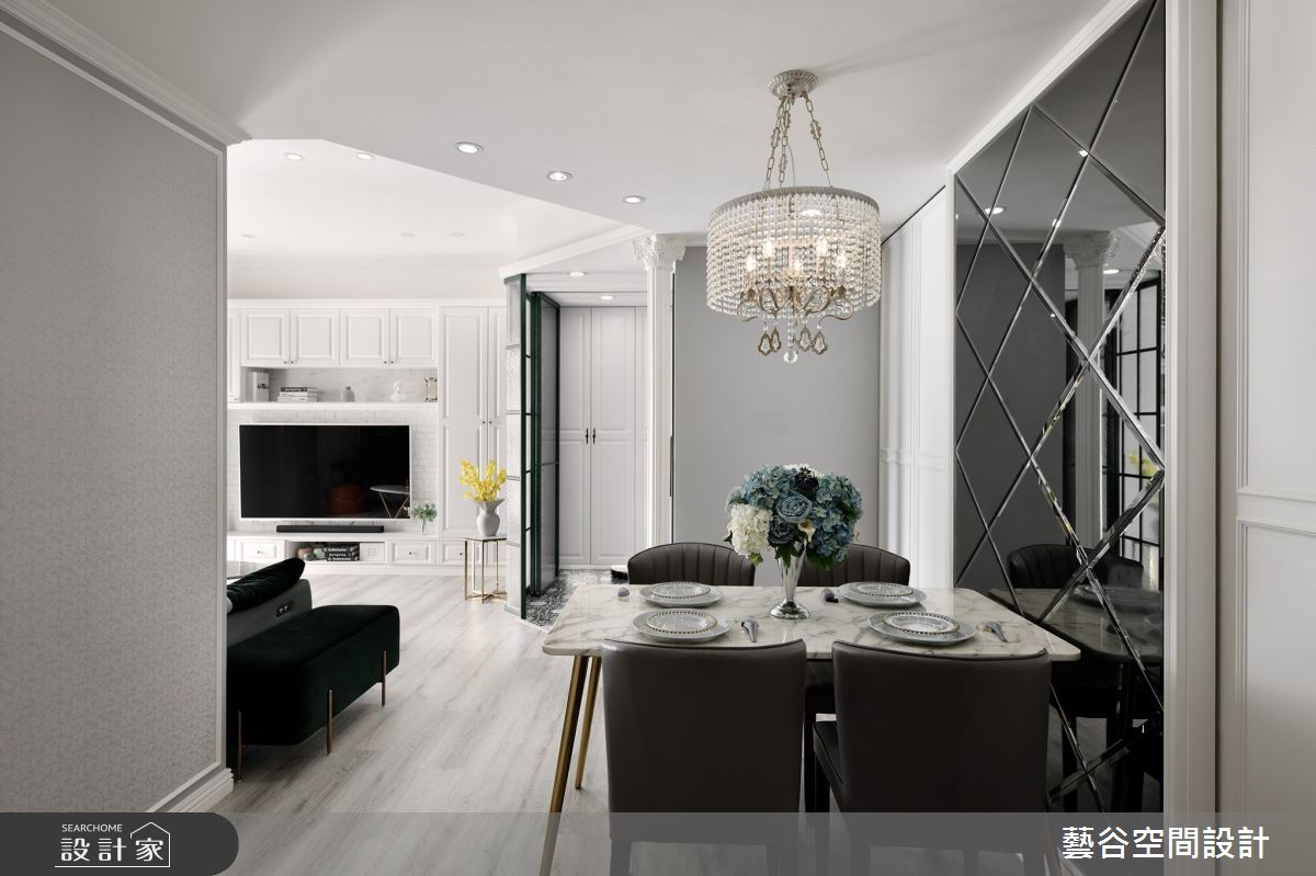 中古屋重啟春天！白淨透視覺、斜角玄關與時尚孔雀藍，共創優雅新古典