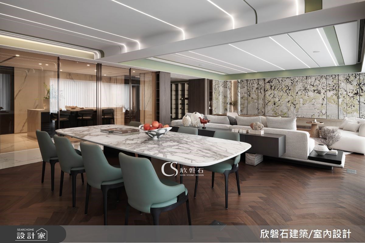 95坪混搭風豪邸以大理石鋪陳的雅緻場域，圓弧語彙串連生活層次