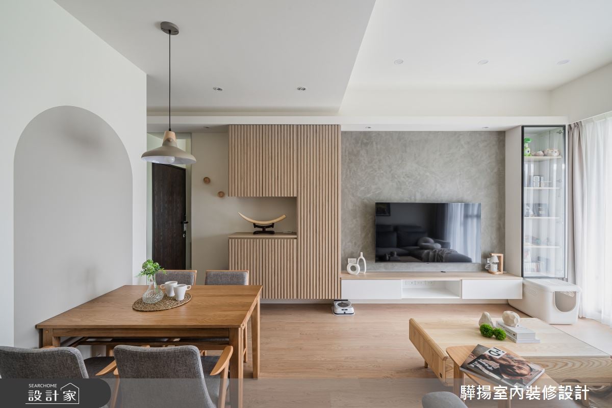 19坪北歐小宅成就最幸福兩人世界！陽光伴隨格柵、漸層色彩與幾何弧形，...