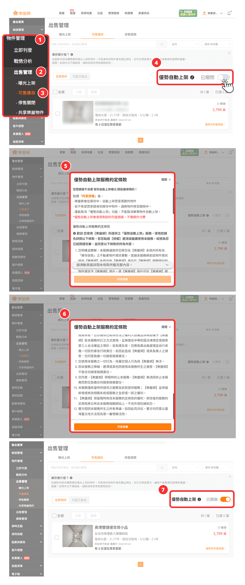 開啟【優勢自動上架】操作流程示意圖。(圖片來源:樂屋網) 開啟【優勢自動上架】操作流程示意圖。(圖片來源:樂屋網)