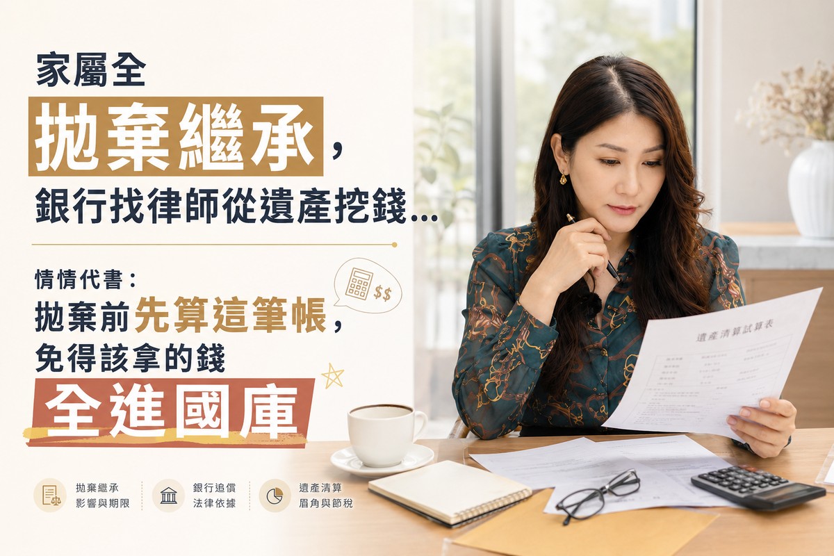 家屬全拋棄繼承，銀行找律師從遺產挖錢…情情代書：拋棄前先算這筆帳，免...