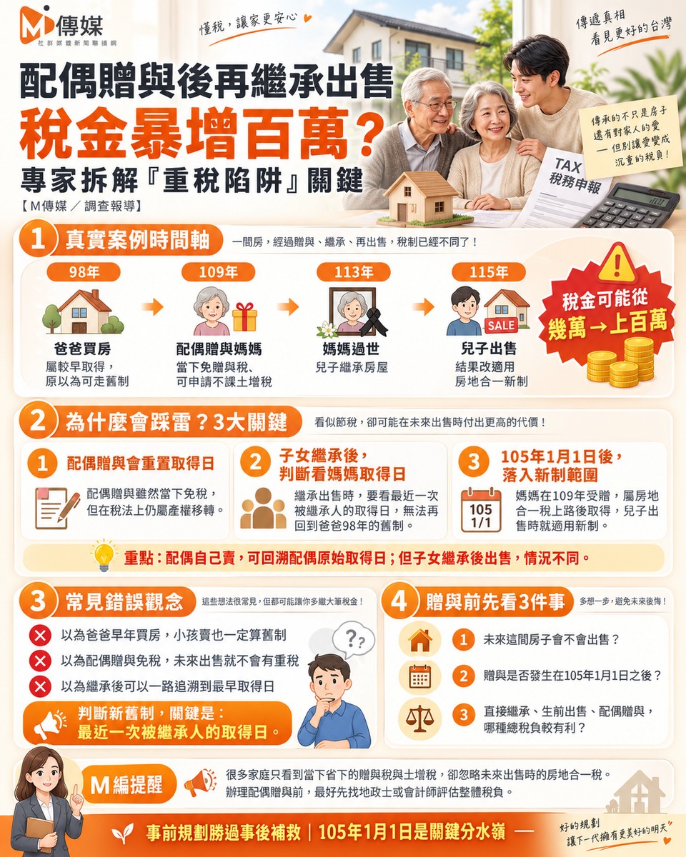 配偶贈與後再繼承出售，稅金暴增百萬？專家拆解「重稅陷阱」關鍵