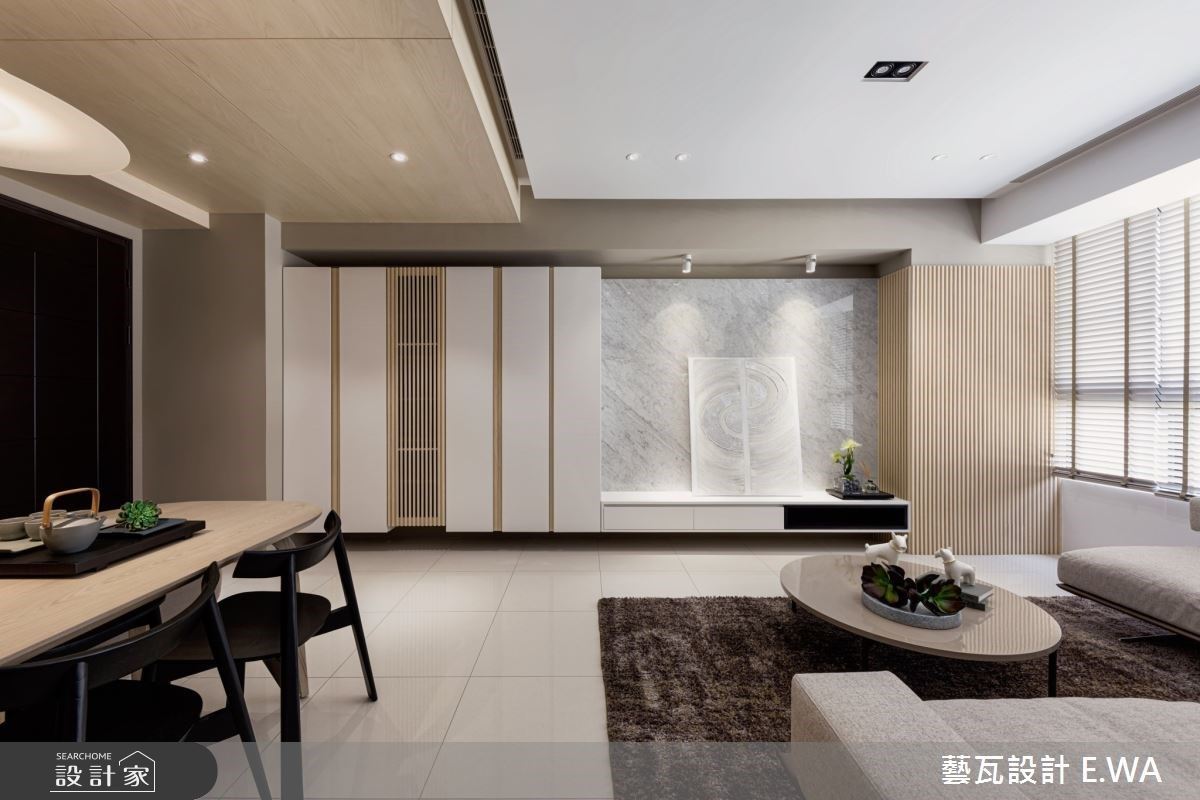 擺脫一成不變木與白搭配！大理石電視牆把輕奢感帶進日式無印風大宅