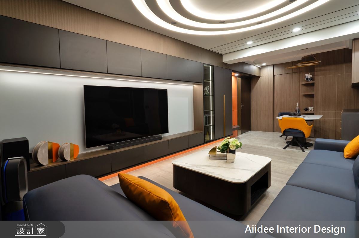 揭密27坪預售屋，私人招待所設計！ L型沙發搭配桌邊餐酒櫃，打造紳士專...
