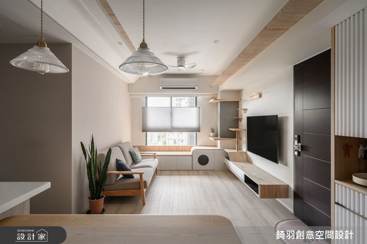 貓跳台電視牆、臥榻貓砂區！16 坪無印風日系宅，打造幸福寵貓時光！