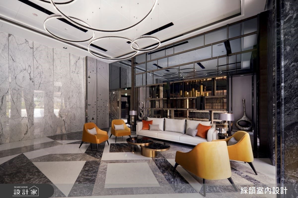 優雅大地色揭開120坪奢華感公設！俐落幾何、光澤感建材烘托時尚高質感