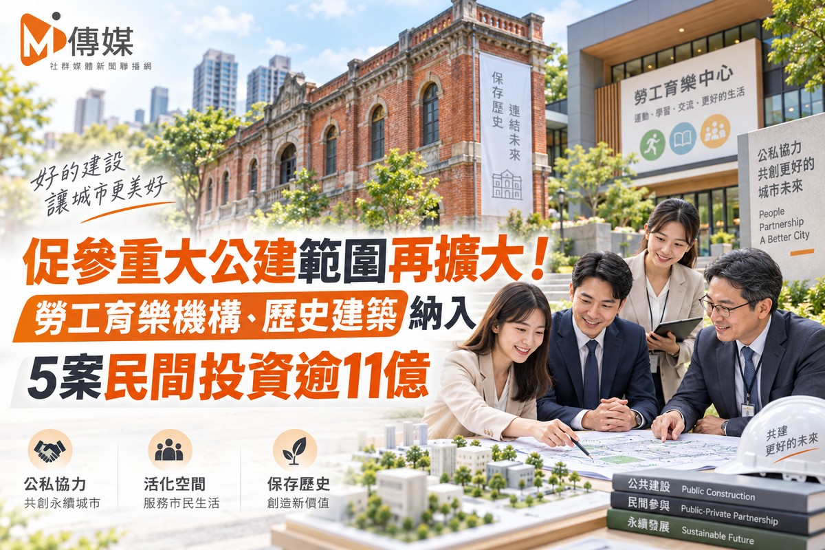 促參重大公建範圍再擴大！勞工育樂機構、歷史建築納入 5案民間投資逾11億