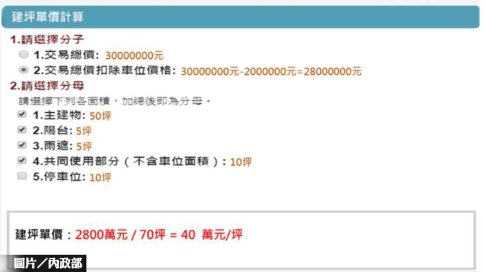 實價查詢網 推建坪單價試算功能