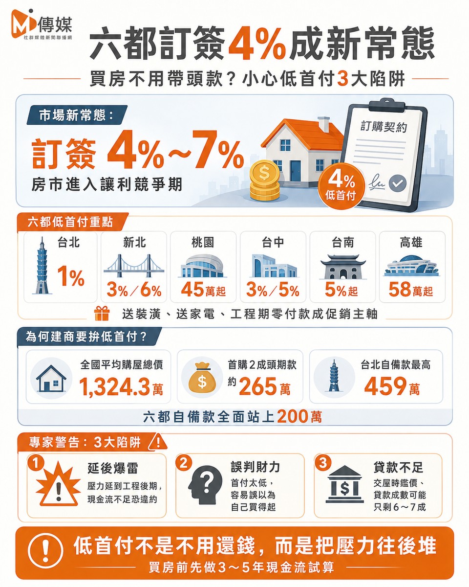 建商真的急了！六都「訂簽4%」成新常態 買房不用帶頭款？專家警告：3大...