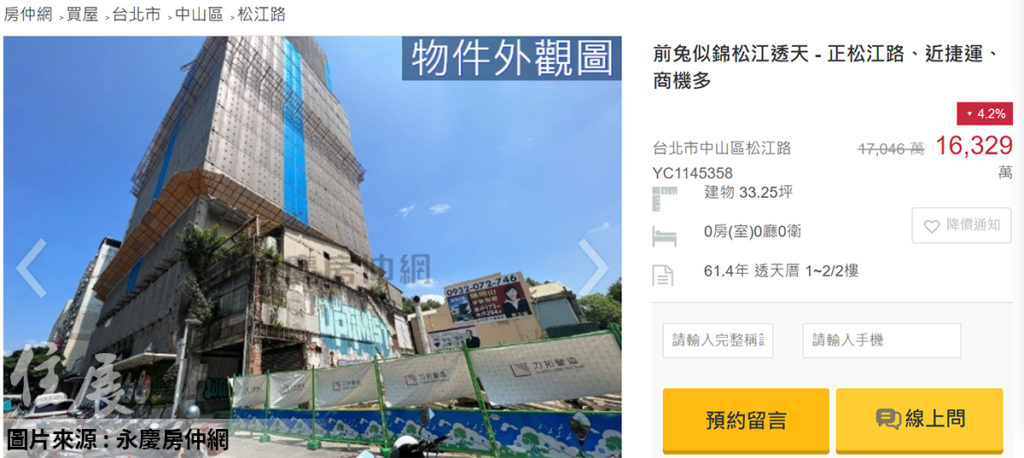 土地只賣一半？松江路「都更孤島」透天開價1.6億求售 網友：持分尷尬了