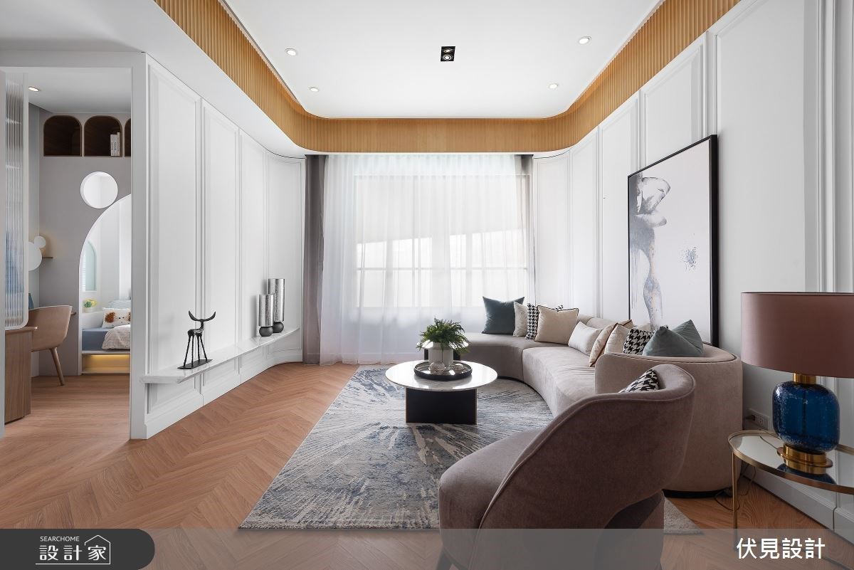 獻給生活最溫柔的守護！41坪美式風居家，以古典人字拼、優雅弧線刻劃文...