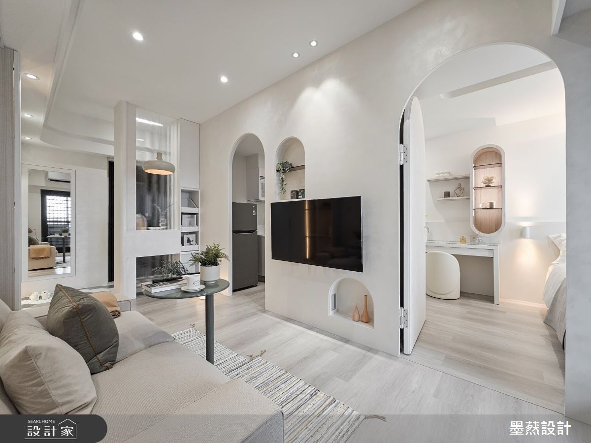 9坪毛胚小宅擁收納滿分的現代韓系感，弧形元素與特殊漆引入雅致優雅的居...